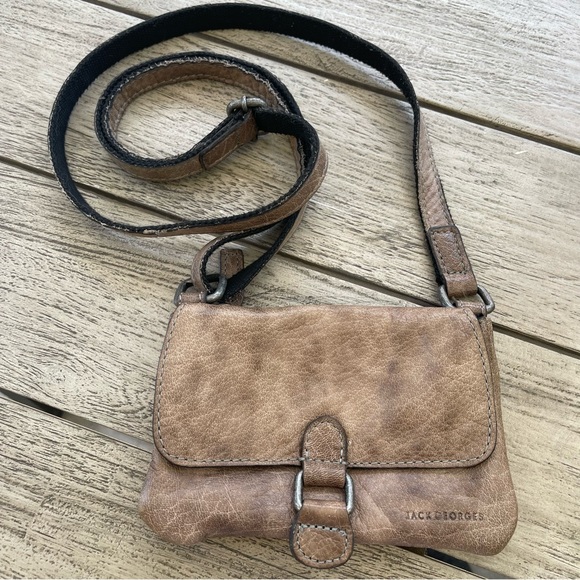 Jack Georges Voyager Distressed Brown Buffalo Leather Mini Crossbody Bag - Picture 1 of 9